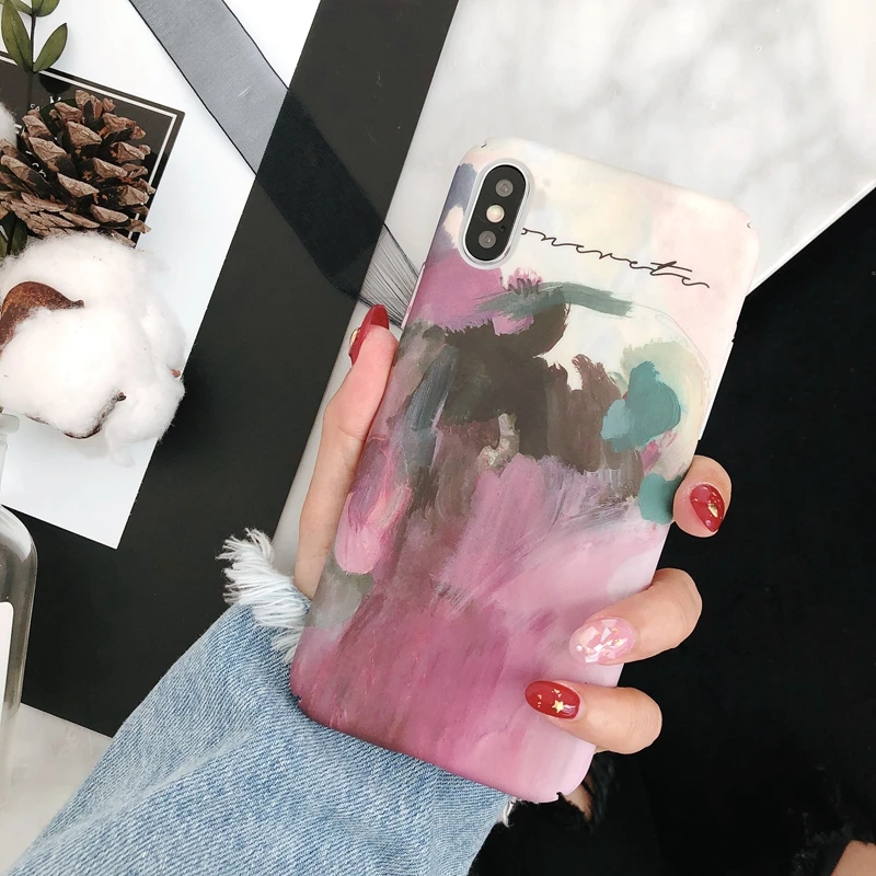 Colorful Ink Printed Case For iPhone X 8 Plus Slim Hard Plastic Full Protective Cover 7 6 6S Coque |
