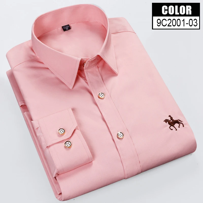 Mens cotton office work shirts Solid Color man Shirt Men Formal Social Dress Shirt Brand Casual Shirt clothes - Цвет: 9C-2001-03