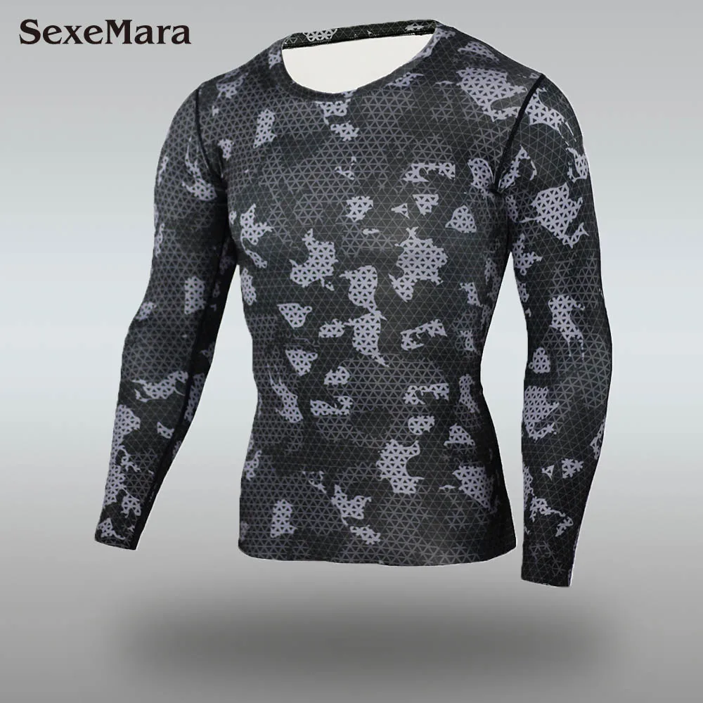 Новинка, мужской Камуфляжный компрессионный комплект, трико для бега, тренировки, фитнеса, тренировок, спортивный костюм с длинным рукавом, спортивный костюм, Рашгард, комплект - Цвет: T-shirt