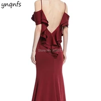 YNQNFS ED155 Vestido de Festa Longo Robe Low Back Ruffles Bridesmaid Dresses Wine Red 2019