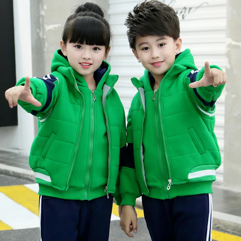 

Winter Autumn Kids British Primary School Class Uniforms for Girls Boys Thicken Baseball Coat Pant Children Sports Student Suit