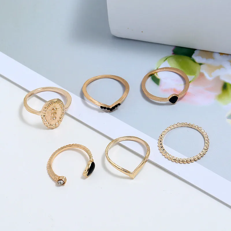 6 шт./компл. Европейский тисненый штамп кольцо капля черный кристалл золотой шарм