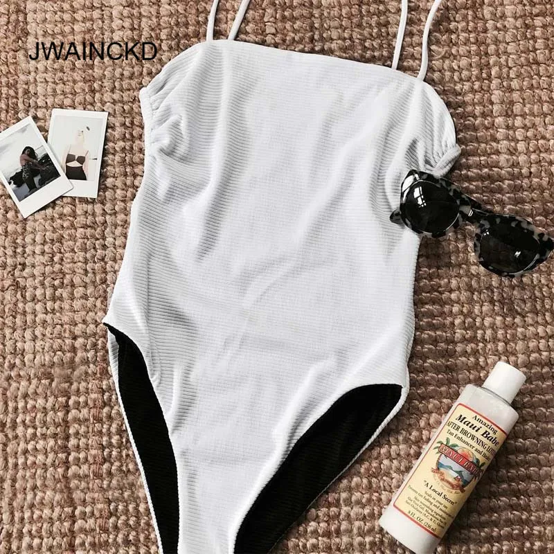 

JWAINCKD Swimsuit Female 2018 New Backless One Piece Swimwear Strappy Solid Beachwear Women Monokini Brazilian Bathing Suits