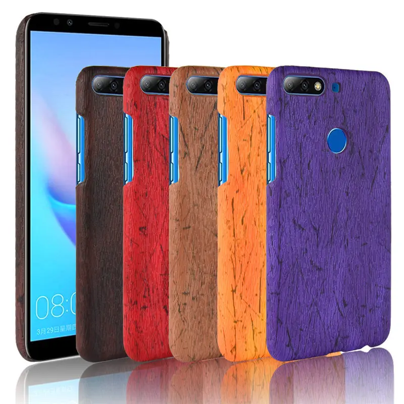 Huawei Y7 Prime 2018 Enjoy8 Case Wood Pattern Hard PC+PU Leather Back Cover for Y7Prime Shell | Мобильные телефоны и