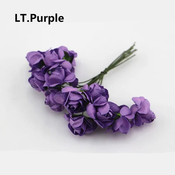 Light Purple 144 шт. 10 мм искусственный цветок Бумага розы Букет невесты для свадьбы домой вечерние украшения DIY ВЕНОК поддельные цветы - Цвет: Light Purple