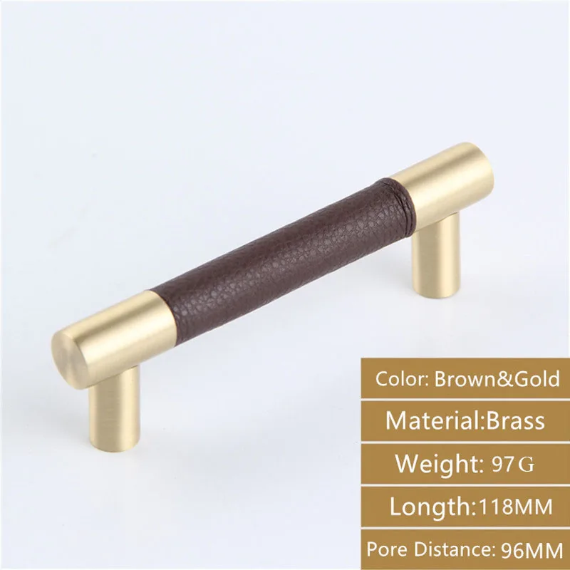 Brown-118-2PCS AODEYI 2 шт латунные ручки для ящиков Carbinet ручка мебель твердая базовая ручка Замена с кожаным покрытием 22-016 - Цвет: Brown-118-2PCS