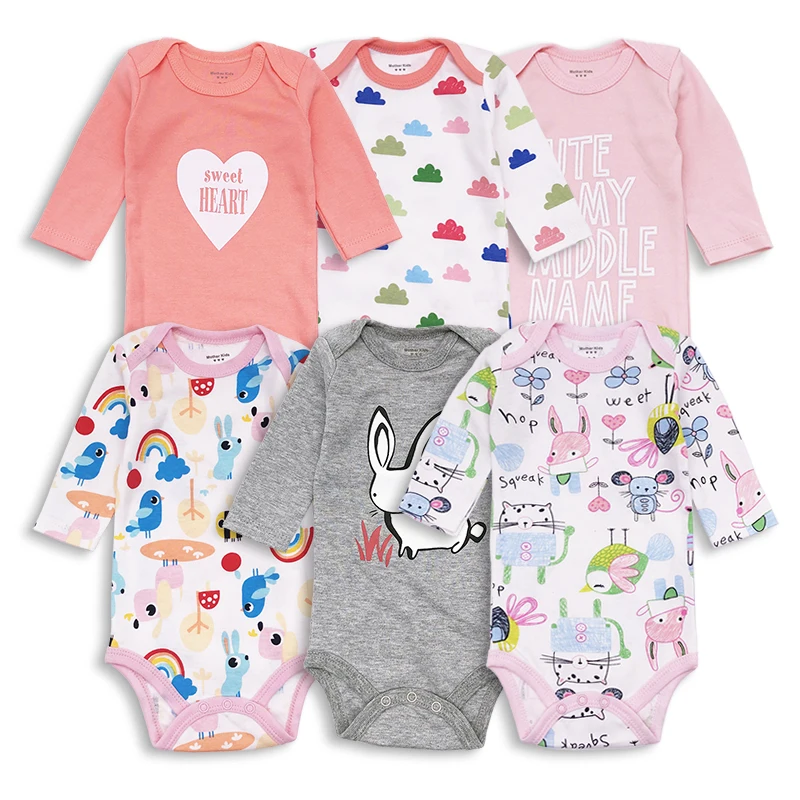 6 шт./лот Детские боди из 100% хлопка одежда с длинными рукавами для младенцев