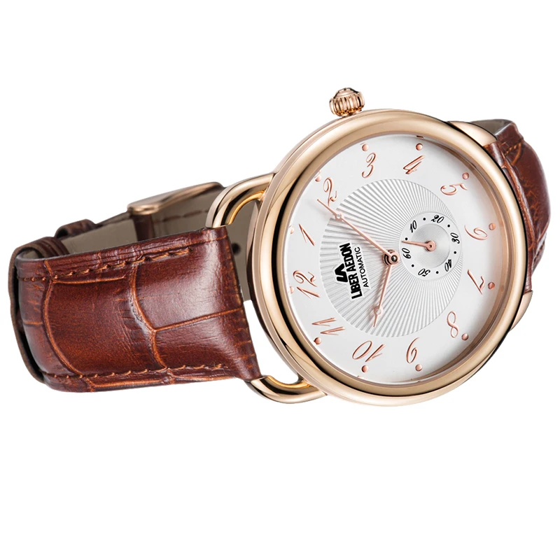 Либер aedon коричневый кожаный ремешок Лидирующий бренд Роскошные мужские часы Anique