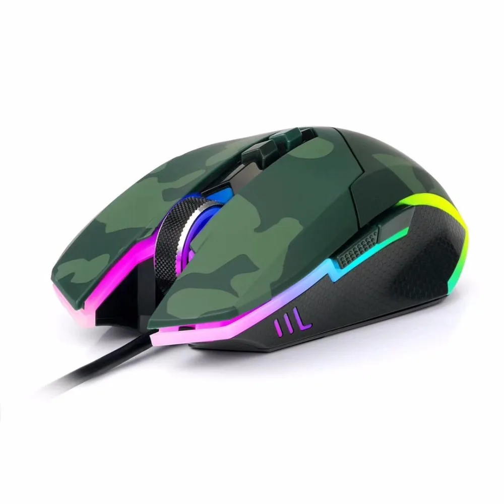 Камуфляжная игровая мышь 5000 dpi с 6 автоматически меняющимися цветами для компьютера/ПК/ноутбука USB Проводная мышь 6 Регулируемых уровней dpi