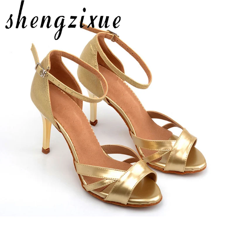 Shengzixue/женские туфли для латинских танцев зеленая змея текстура PU и золотой или
