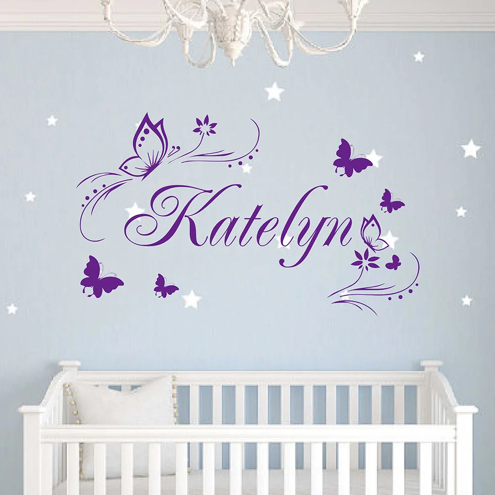 

Butterflies Flower Personalized Custom Wall Stickers Girl Name Vinyl Wall Decal Removable Vinyl Home Decor Hot Sale 699C