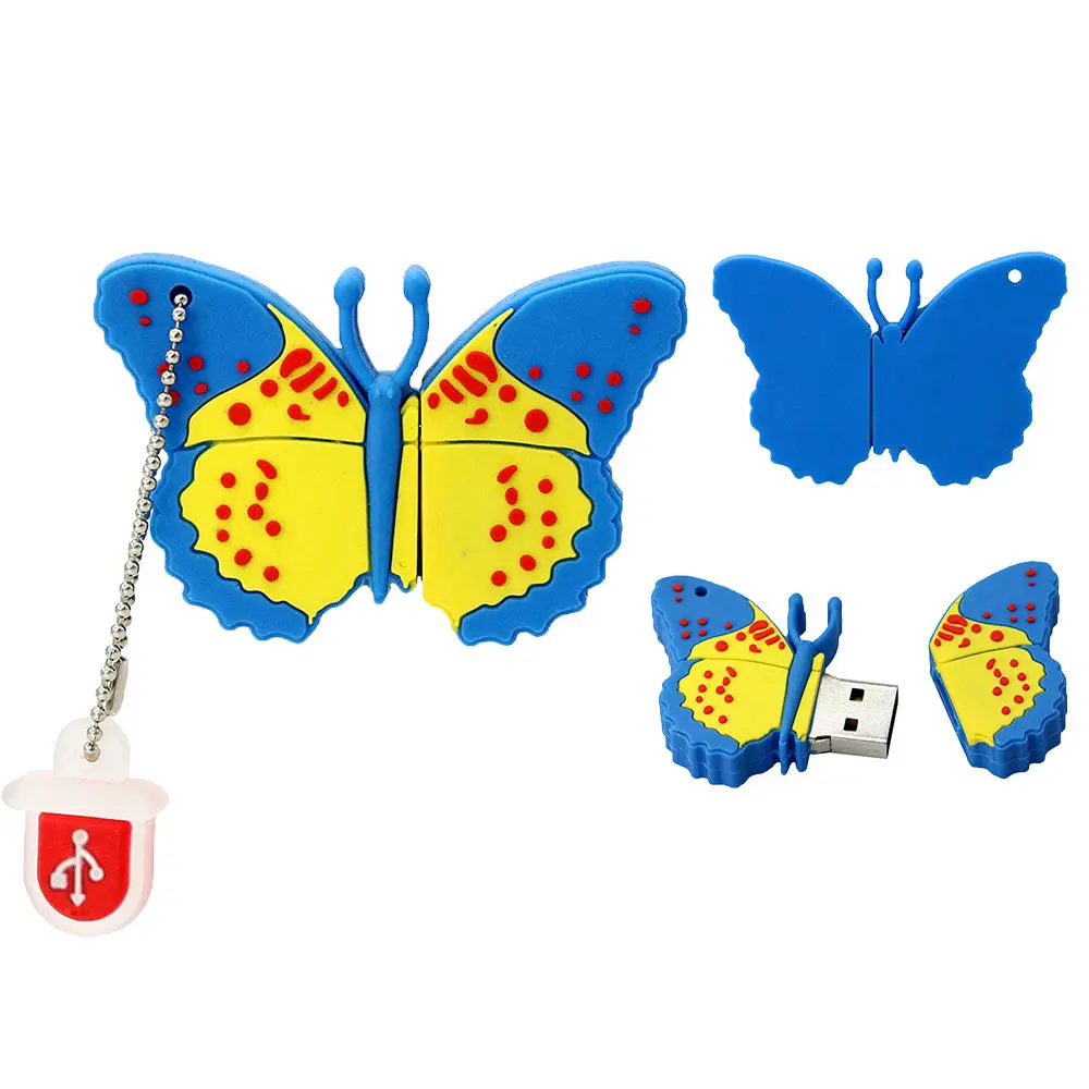 Blue USB флеш-накопитель с мультяшной силиконовой бабочкой, милый флешка, 4 ГБ, 8 ГБ, 16 ГБ, 32 ГБ, 64 ГБ, u-диск, флеш-накопитель, карта памяти, внешнее хранилище - Цвет: Blue