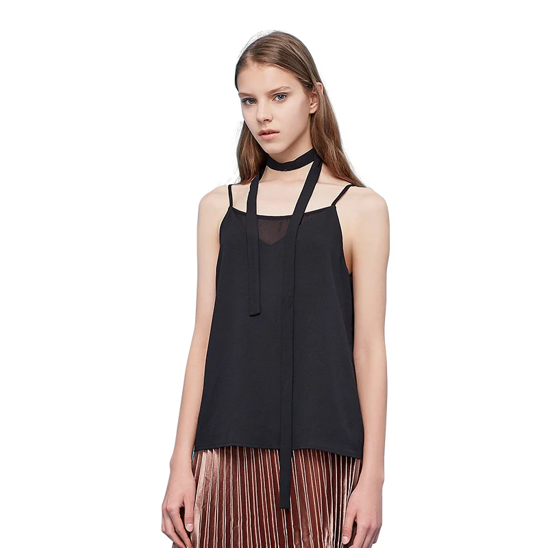 Toyouth Лето шифон V вырез горловины Tanktops ремень Sexy Back жилет Топ женский | Женская