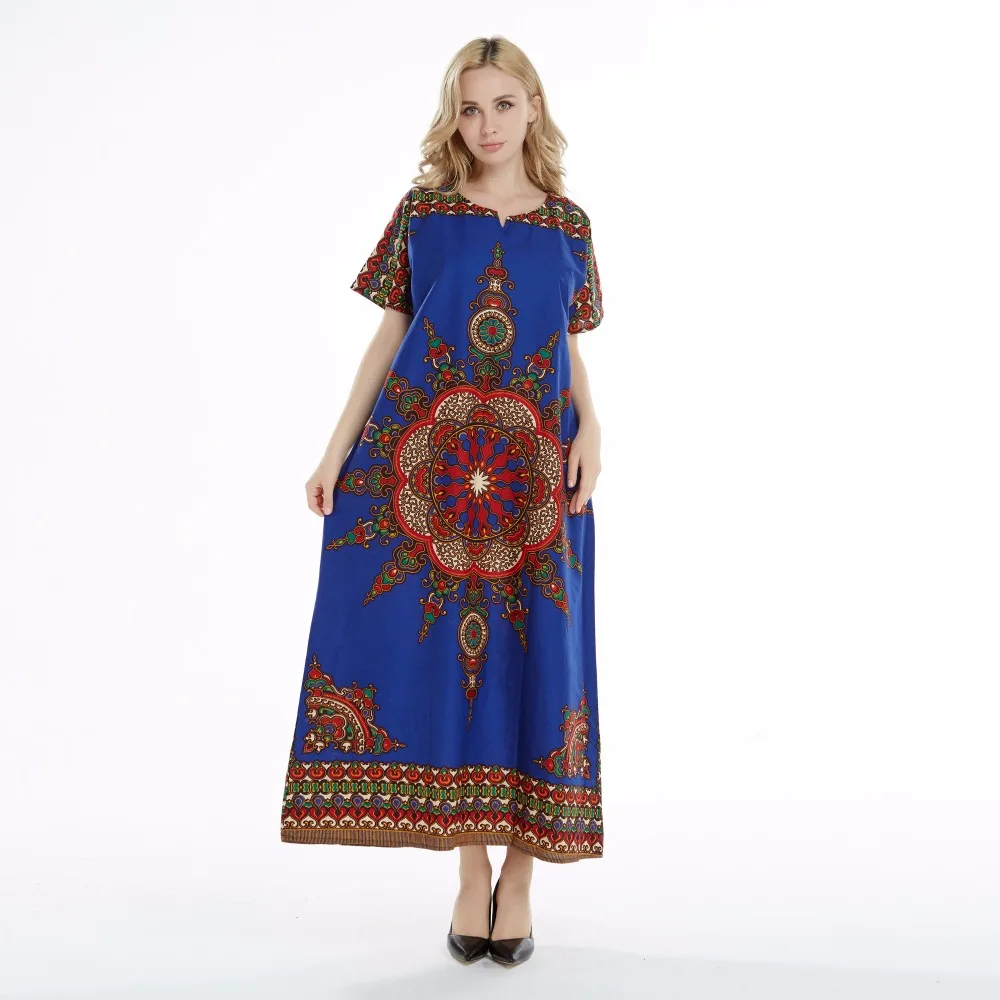 Dashikiage 100% Cotton New Arrival Blue Women's African Sun Print Dashiki Stunning elegant Ladies Dress | Женская одежда