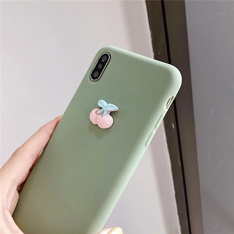 3D силиконовый чехол для iPhone 7 6 X XR XS Max Cherry мягкий телефона ярких цветов Coque 6s 8 Plus