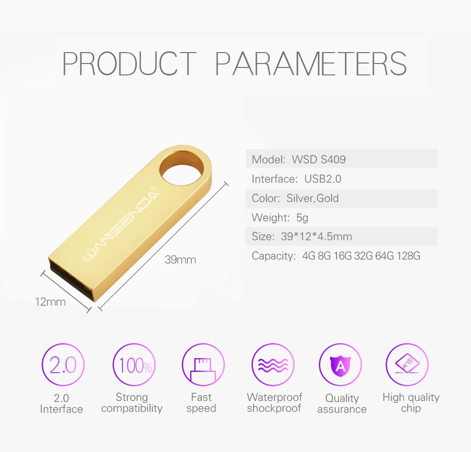 Wansenda мини металлические USB флеш накопители 2 0 Новый Стиль Портативные флешки 64 ГБ