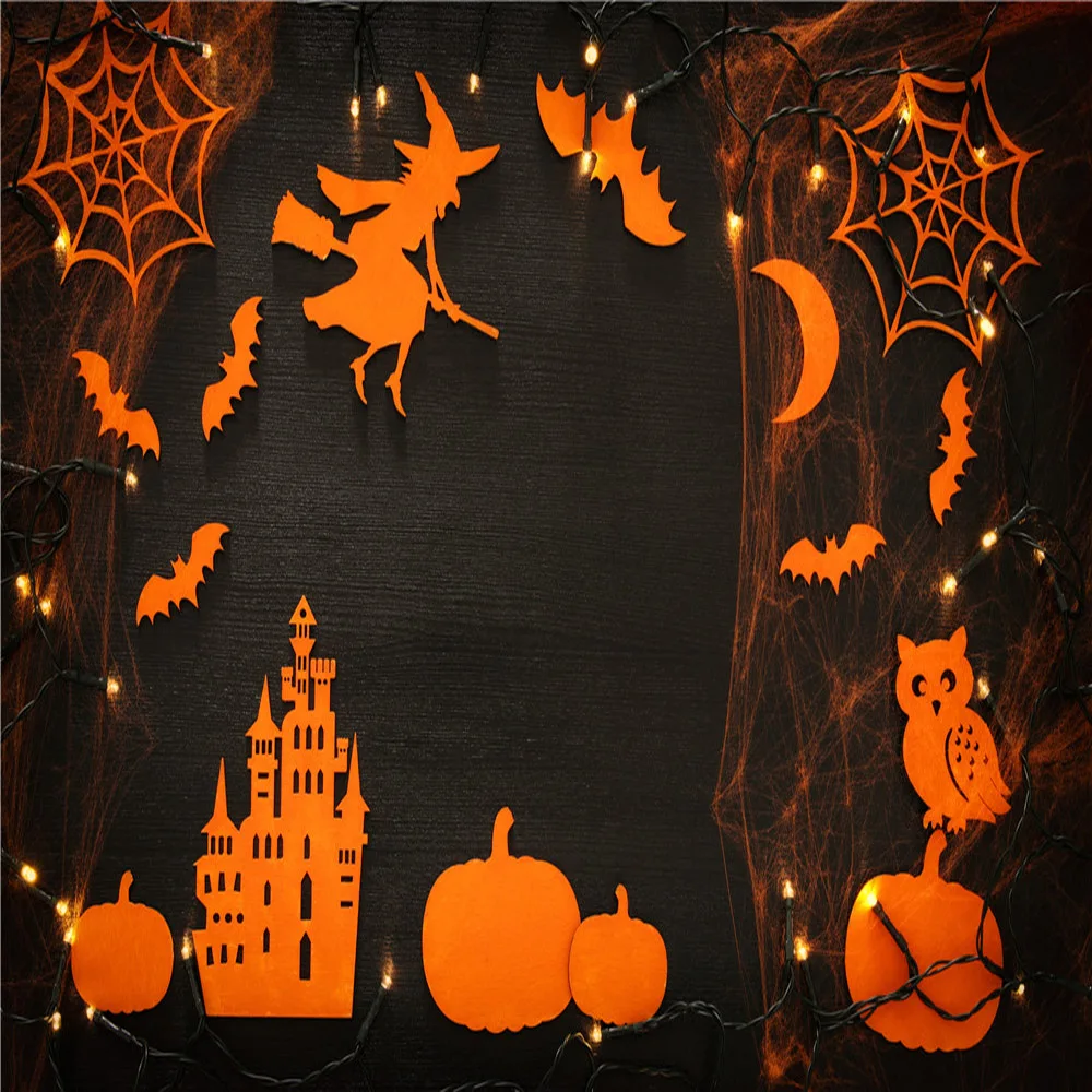 LB Polyester &amp Vinyl Halloween Theme Pattern silhouette owl Pumpkin Lantern Backgrounds For Photo Studio Photography Backdrops |