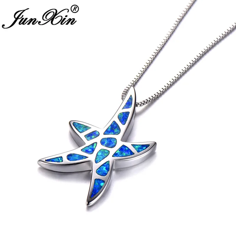Женское ожерелье с подвеской в виде морской звезды голубым и белым огненным