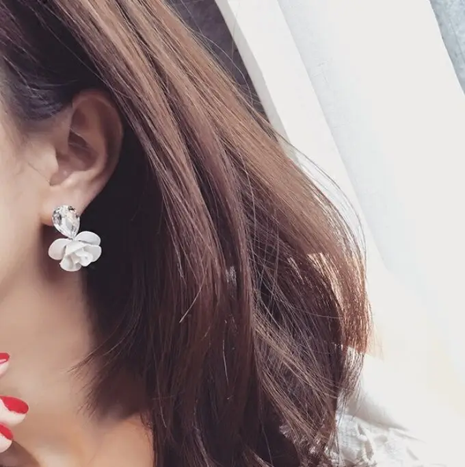 Women's Crystal stereoscopic 3D flowers stud earrings Temperamental lovely elegant all-match fashionable simple Earrings | Украшения и