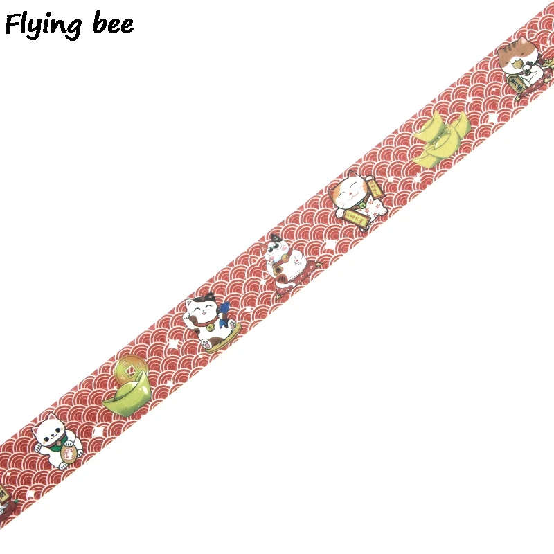 Flyingbee 15 мм X 5 м Бумага васи клейкие ленты Lucky Cat забавная клейкая лента DIY Скрапбукинг Стикеры kawaii маскирующая лента X0334