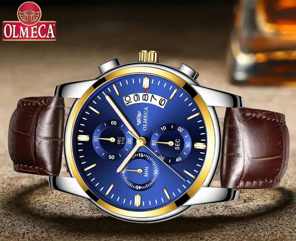 Часы наручные мужские кварцевые с кожаным ремешком брендовые Роскошные