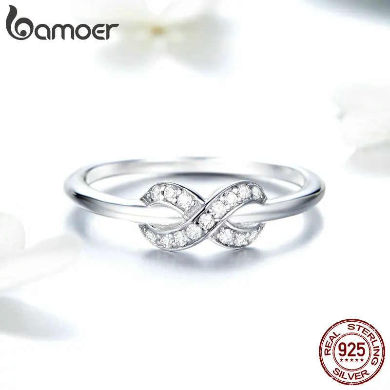 BAMOER, горячая распродажа, 925 пробы, серебро, бесконечность, любовь, бесконечное, прозрачное CZ Кольцо для женщин, обручальное, свадебное ювелирное изделие SCR494