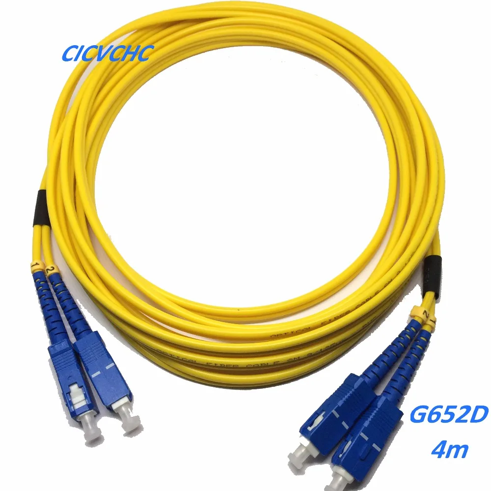 3pcs Duplex-2SC/UPC-2SC/UPC-3.0mm-PVC-SM-Yellow-4m Optical Fiber Patchcord/Jumper