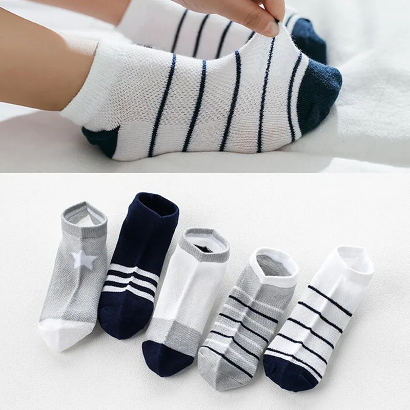 as picture 5 пар детских носков полосатые носки для мальчиков, для школьников, модные спортивные эластичные носки весна-осень-лето, дышащие мягкие носки - Цвет: as picture