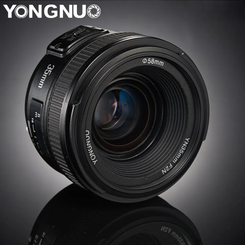 Светодиодная лампа для видеосъемки YONGNUO YN35MM F2N AF MF 35 мм F2.0 фиксированным фокусным расстоянием большой апертурой широкоугольный объектив с фиксированным фокусом для цифровых зеркальных фотокамер Nikon Камера