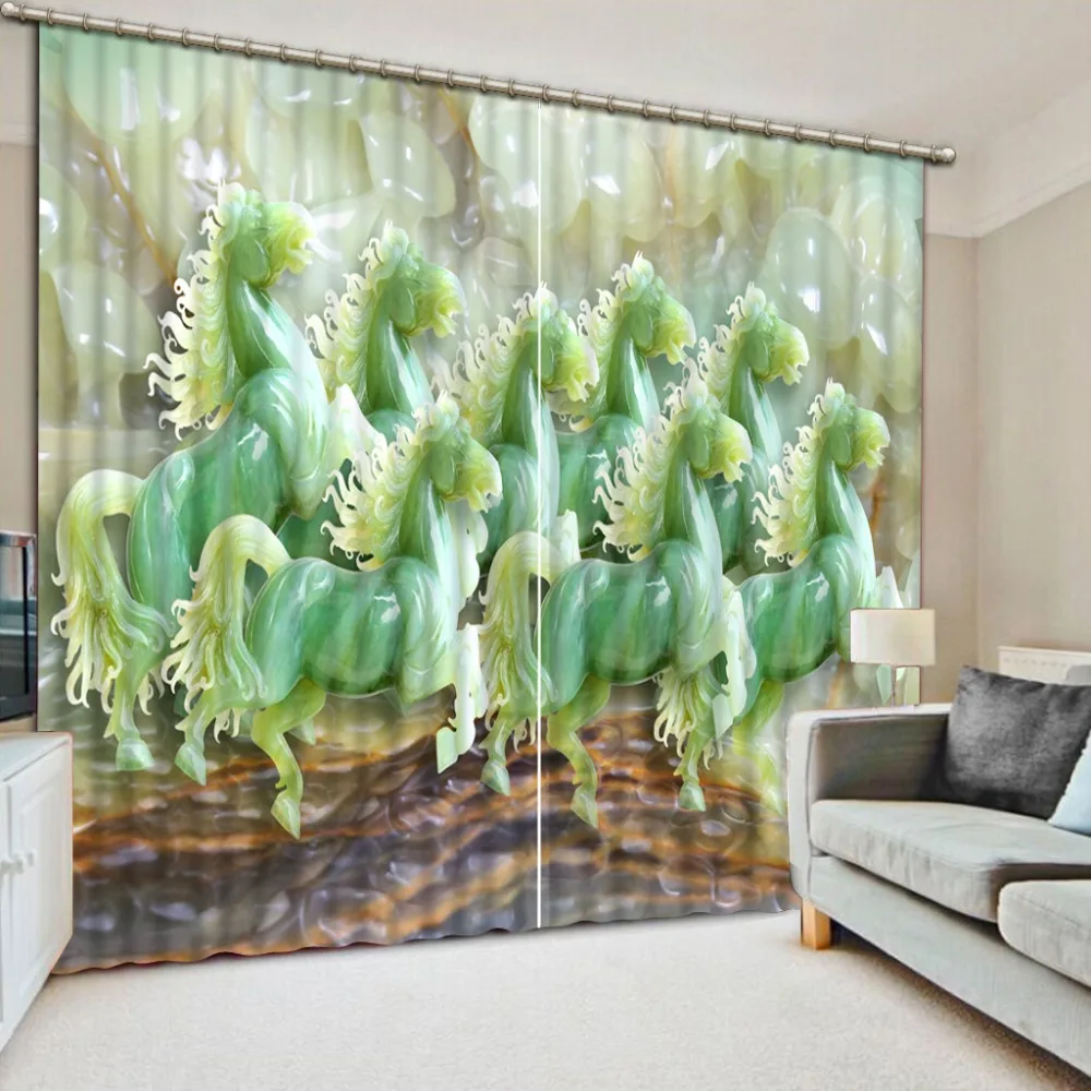 Европейские оконные шторы Нефритовая резьба лошадь 3D занавеска печать