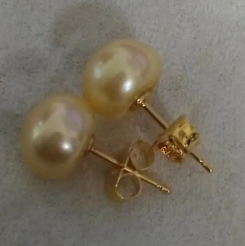 Высокое качество 8 9 мм натуральные южные серьги с морским жемчугом желтые