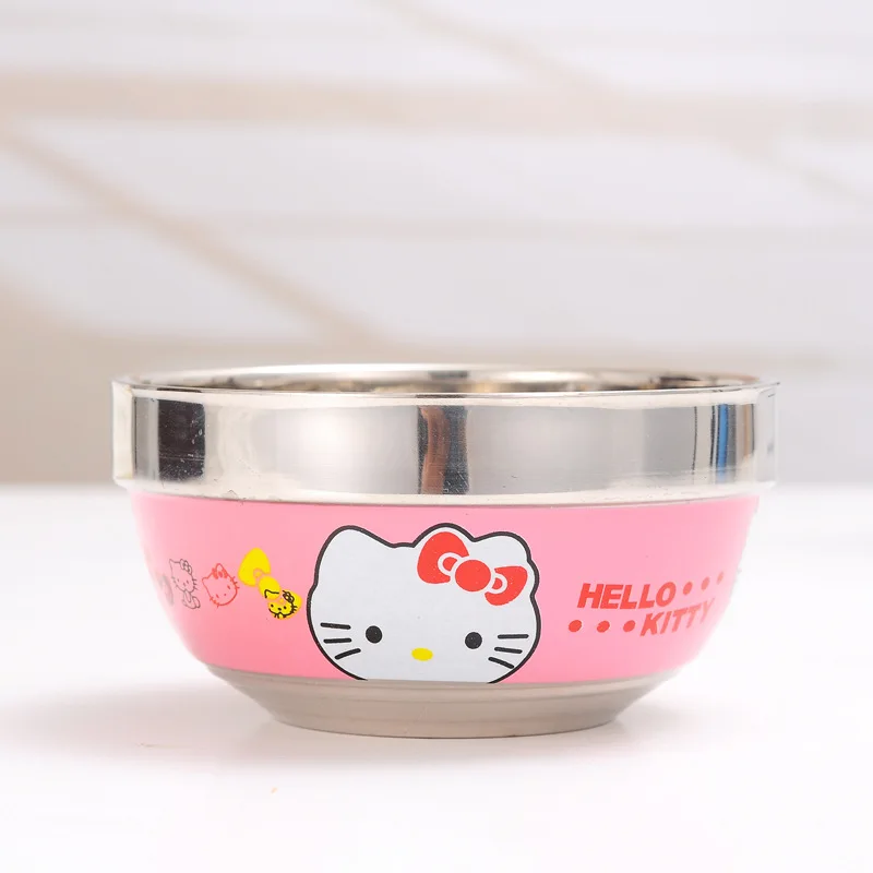 Подарок hello kitty мультяшная миска из нержавеющей стали для супа детская посуда набор столовых приборов