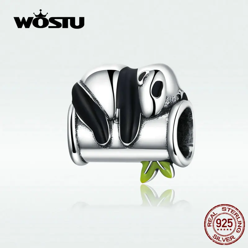 WOSTU новые зеленые бусы из бамбука и панды, Аутентичные серебряные бусины 925 пробы, амулеты, модные DIY Ювелирные изделия CTC096
