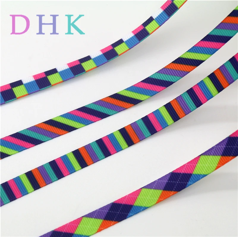 DHK 3/8 'ཆ ярдов цвета полоса плед печатных Grosgrain ленточный аксессуар бант для