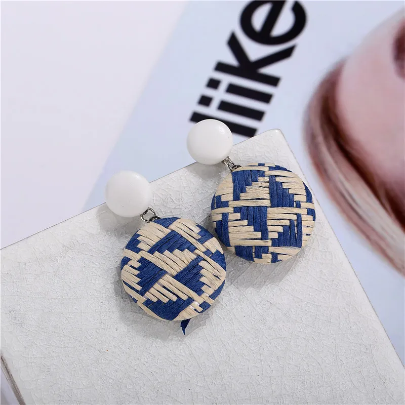 Серьги женские круглые геометрические из ротанга корейские 2019|Серьги-подвески| |