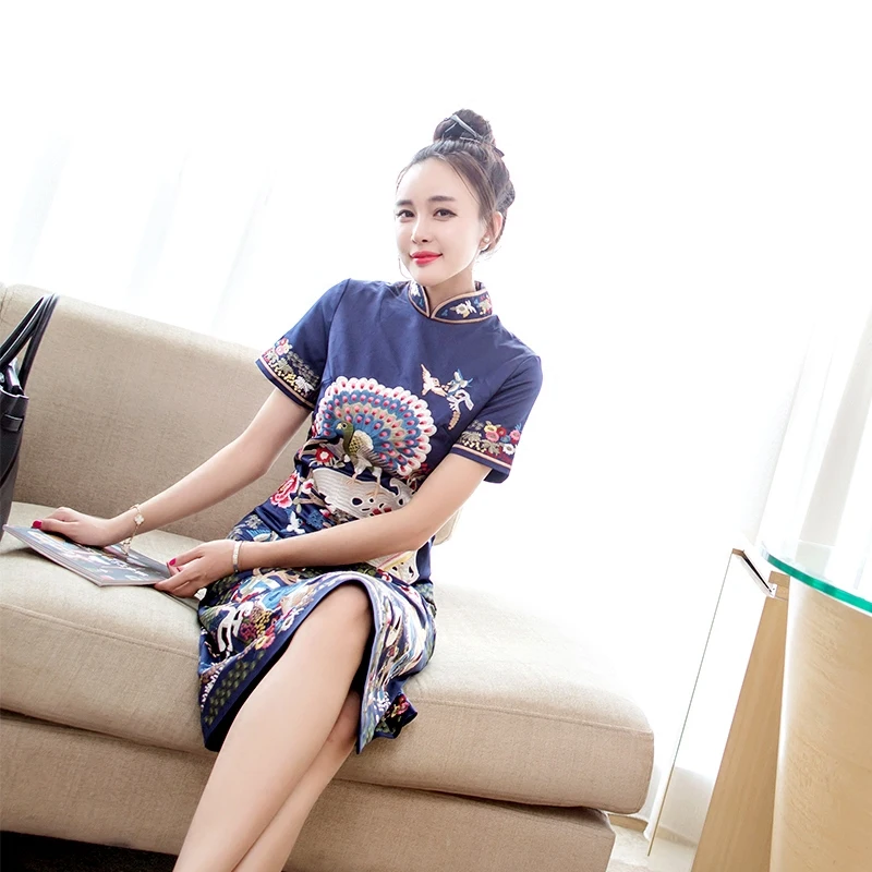 Винтажные вечерние платья Cheongsam с вышивкой для женщин