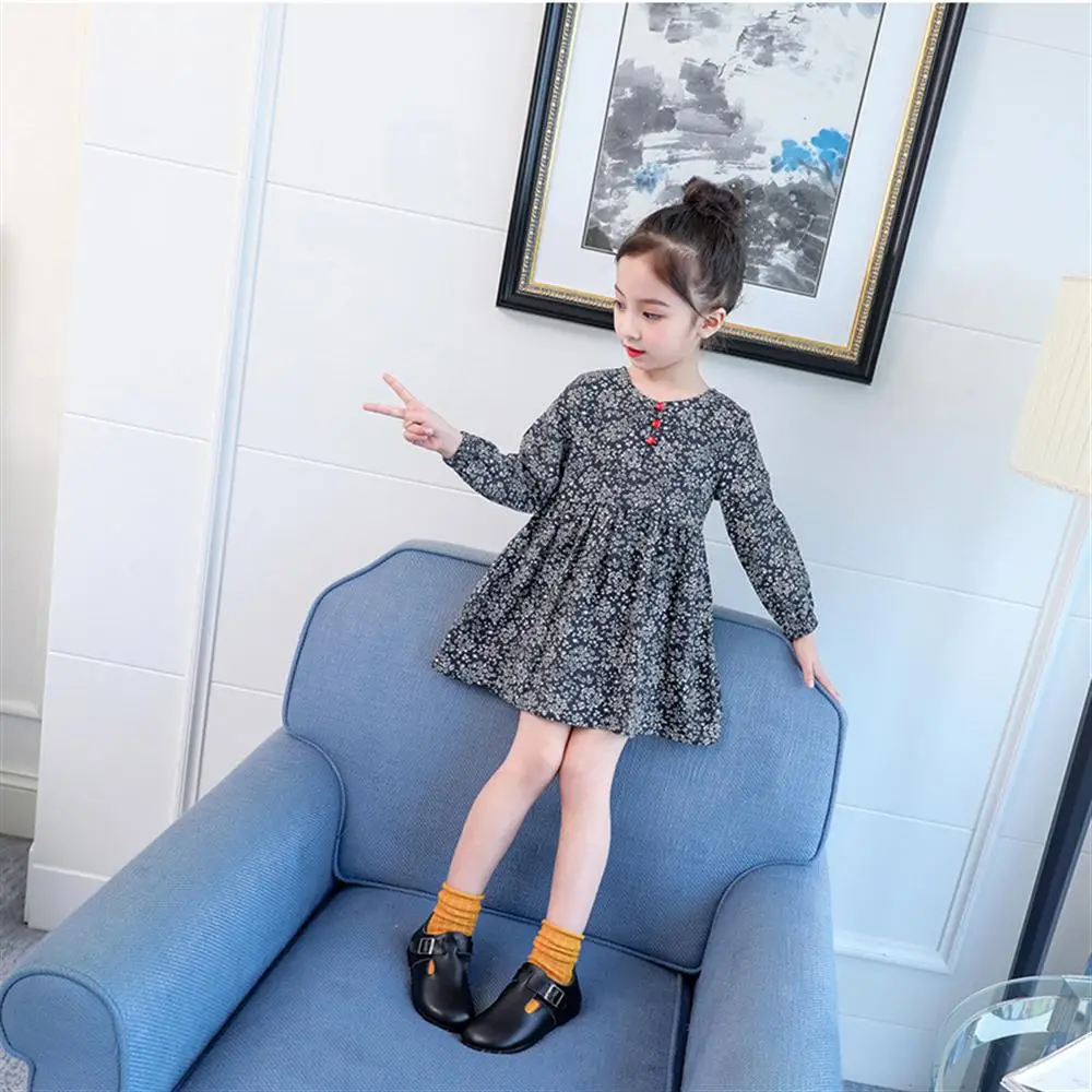 2018 New Girls Autumn Cotton Floral Lady Long Sleeve Button A - Line Children's Dress | Детская одежда и обувь