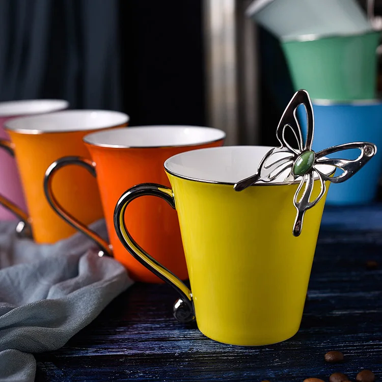 GLLead Silvering Hand Shank Ceramic Mug Simple Creative Coffee Mugs Office Tea Cup Porcelain 300ml Drinkware