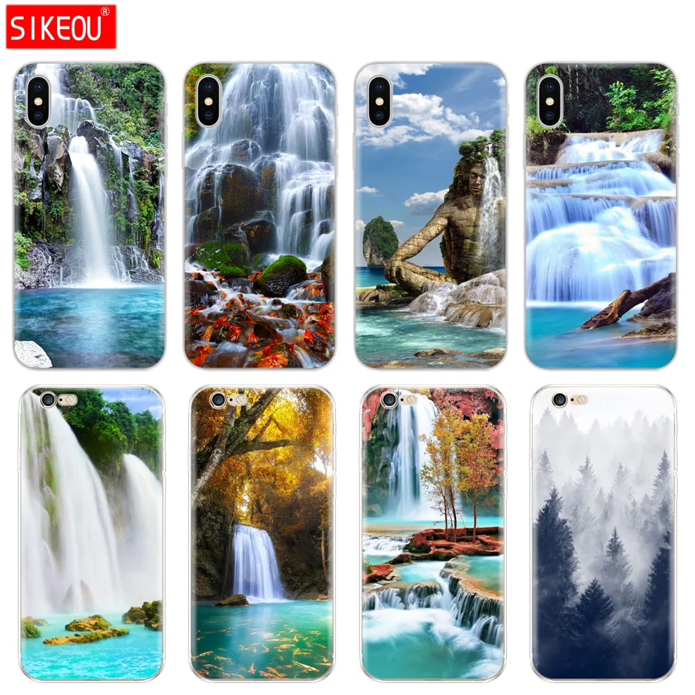 Силиконовый чехол для телефона Iphone 6X8 7 6s 5 5s SE 2020 Plus 10 XR XS MAX 11 pro бампер с водопадом и