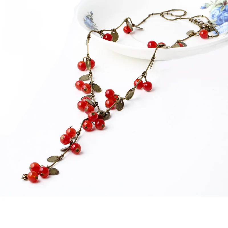 Модные женские ювелирные изделия вишневые ожерелья красный свитер цепочка