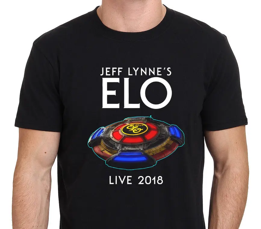 Мужская Черная хлопковая Футболка с принтом Jeff Lynne Ft ELO Tour 2018 размеры от S до XXXL 100%