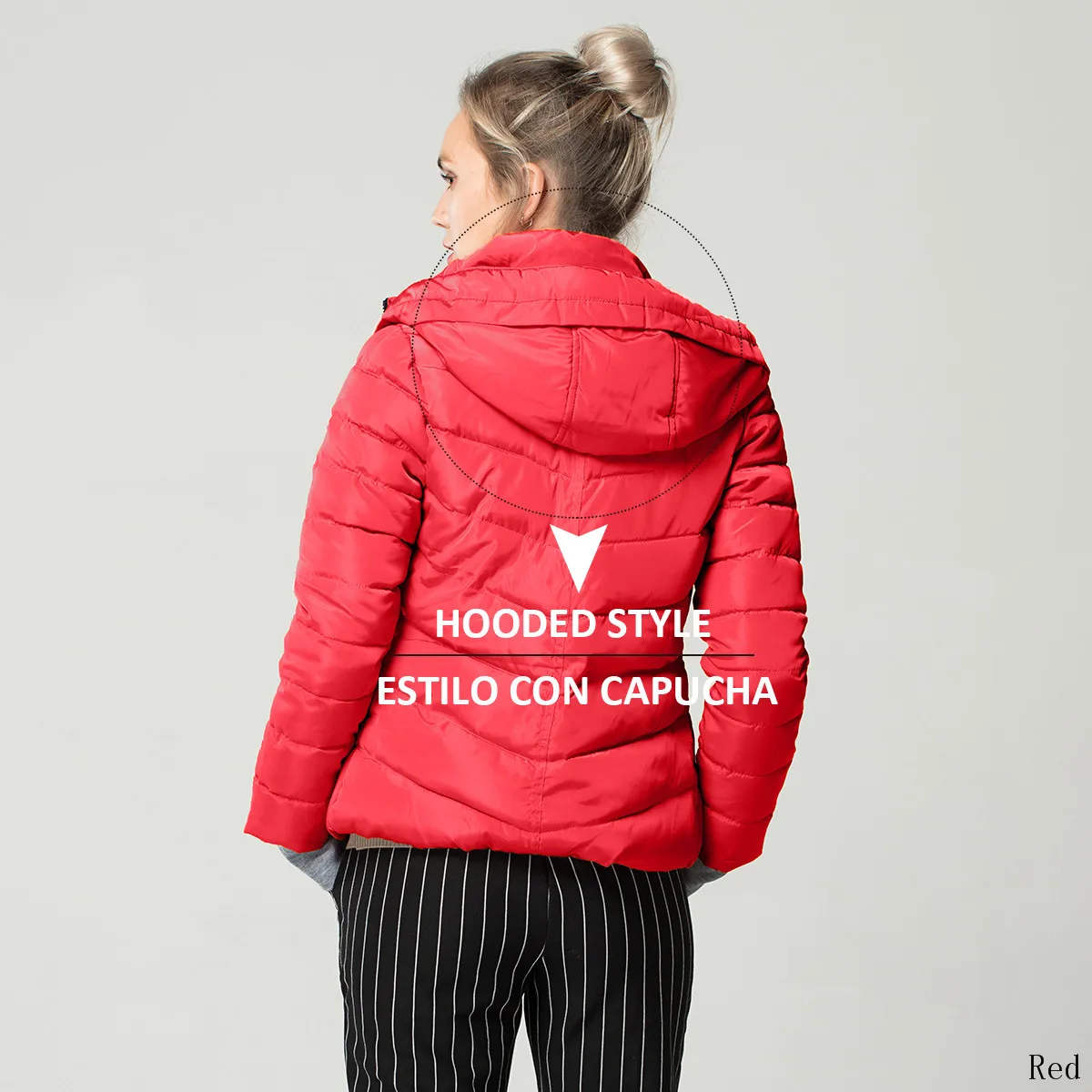 Short Autumn Winter Jacket Women Parkas Hooded Coats Female Wadded Jacket Women Parka Padded Jacket With Gloves chaqueta mujer - Цвет: Red--Hooded