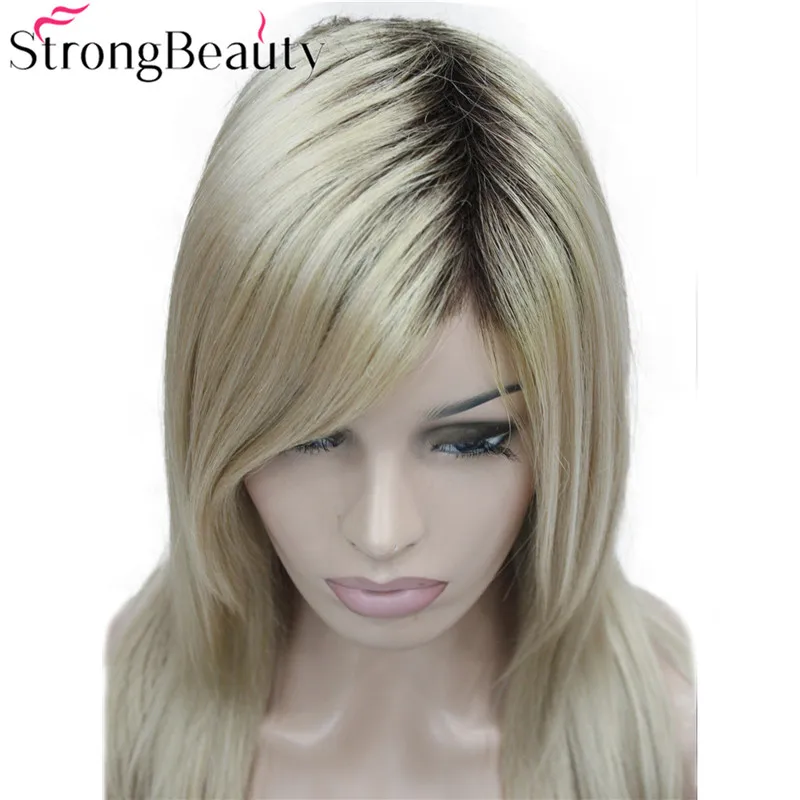 StrongBeauty длинные прямые парики женские синтетические парики темные корни медовые светлые волосы Омбре натуральные парики