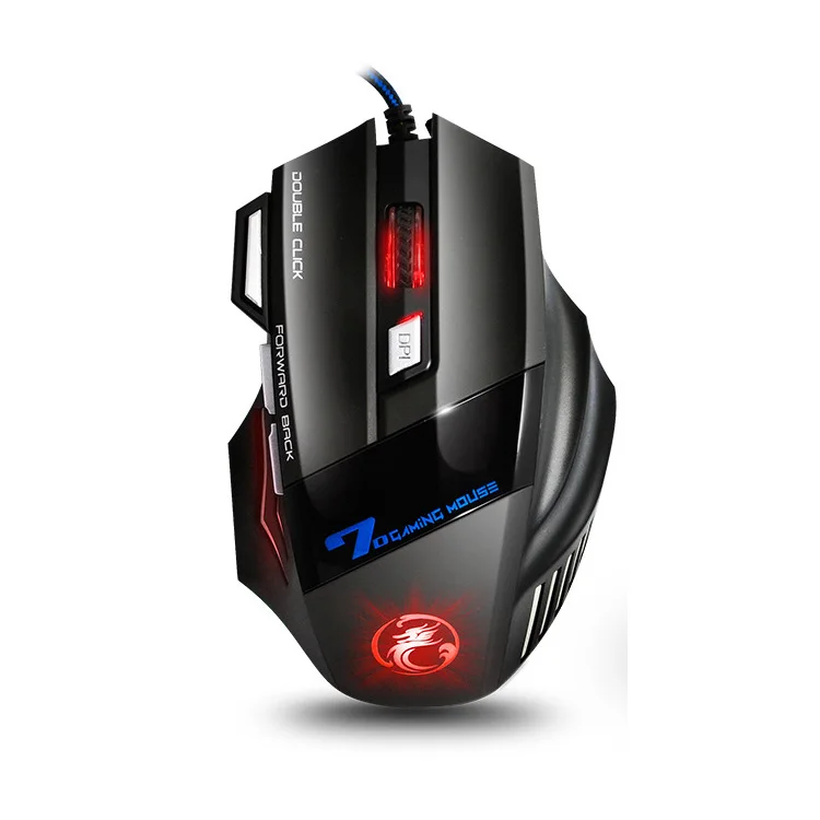 Черный iMice X7 Wired Gaming Mouse Professional 7 Buttons LED Optical Game Ergonomic Mouse Mice for PC Laptop Computer Mouse Gamer - Цвет: Черный