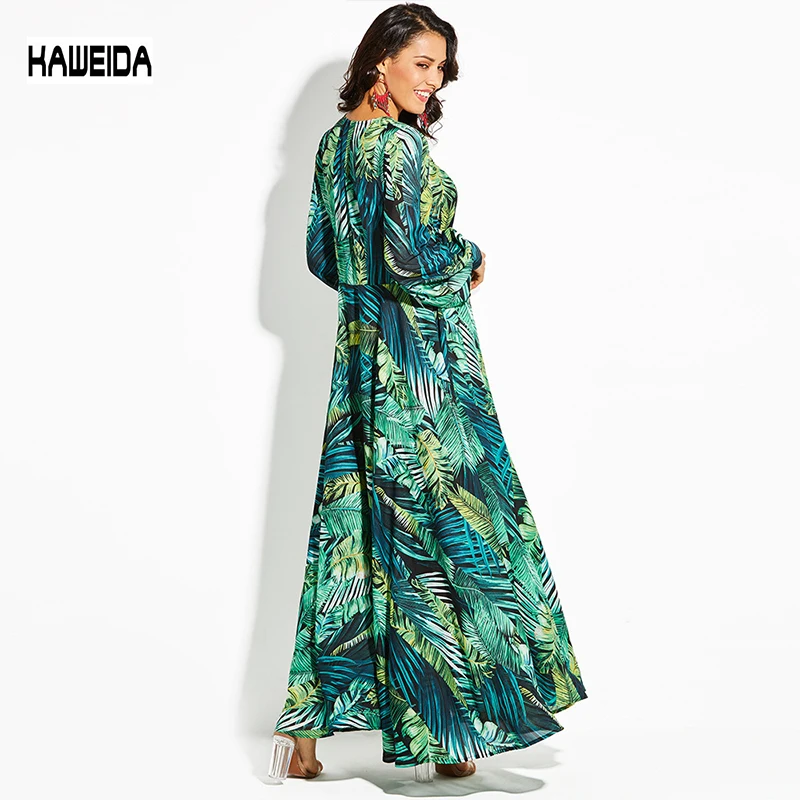 Летняя женская одежда зеленое пляжное платье в стиле бохо с цветочным принтом 2019