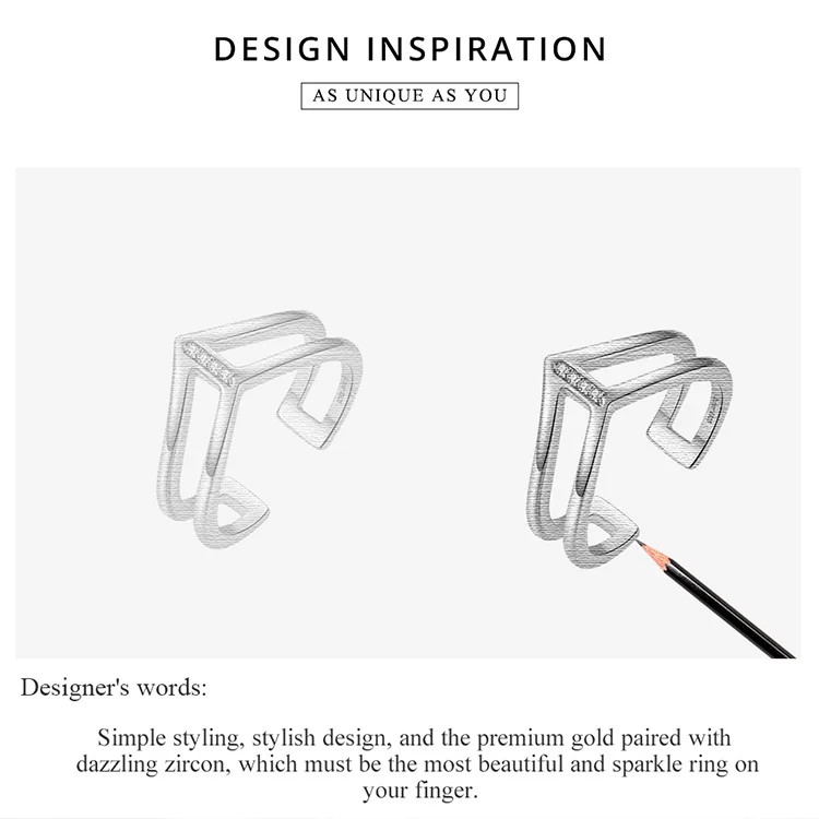 bamoer V shape Double Layer Finger Ring for Women 925 Sterling Silver Gold Color Fashion Korean Style Jewelry BSR040