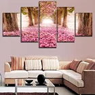 Модульная фотография, искусственное оформление, 5 шт., переулок, цветочный парк, картины на дереве сакуры, рамы, декор для гостиной, домашняя Настенная картина