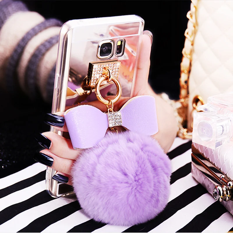 Glitter Phone Cases for Samsung galaxy A3 A5 A7 J3 J5 J7 2017 Prime S7 Edge S9 S8 Plus Note 9 8 Rabbit Fur Mirror Case Covers |