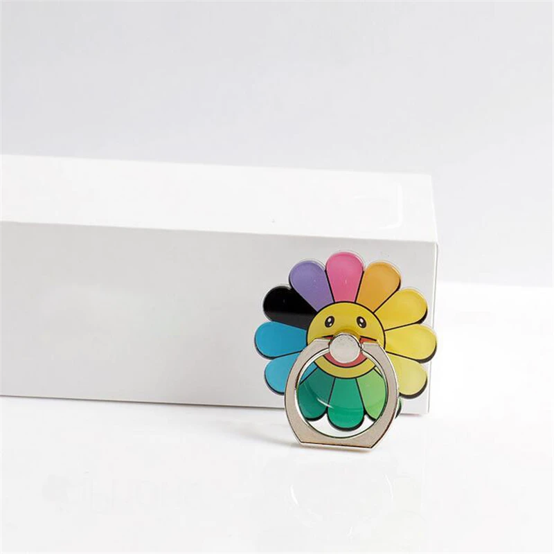 360 degree crystal ring buckle mobile phone holder cartoon small fresh flower adhesive tape metal ring For iphone iPod