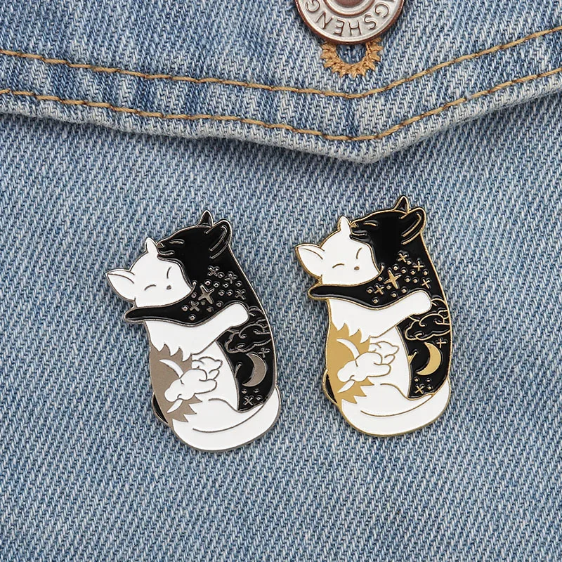 Заколки для кошек черно белые Броши с котами Ying Yang брошь значок лацканами